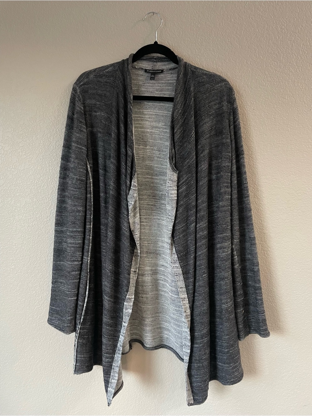 Eileen Fisher Organic Cotton Longline Open Front Cardigan Gray M